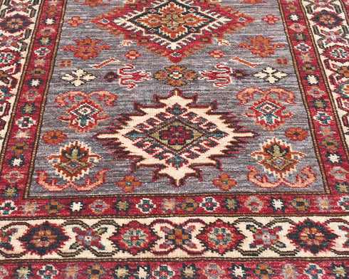 3x4 Gray Kazak Afghan Hand Knotted Geometric Wool Area Rug